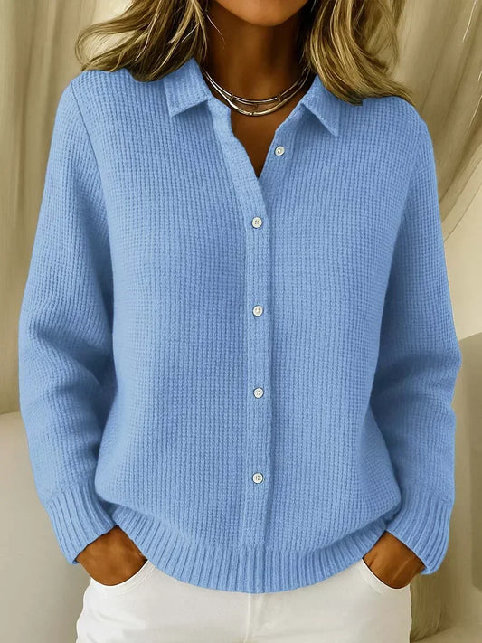 Women's Longline Button-Front Cardigan Fitted Silhouette Blue