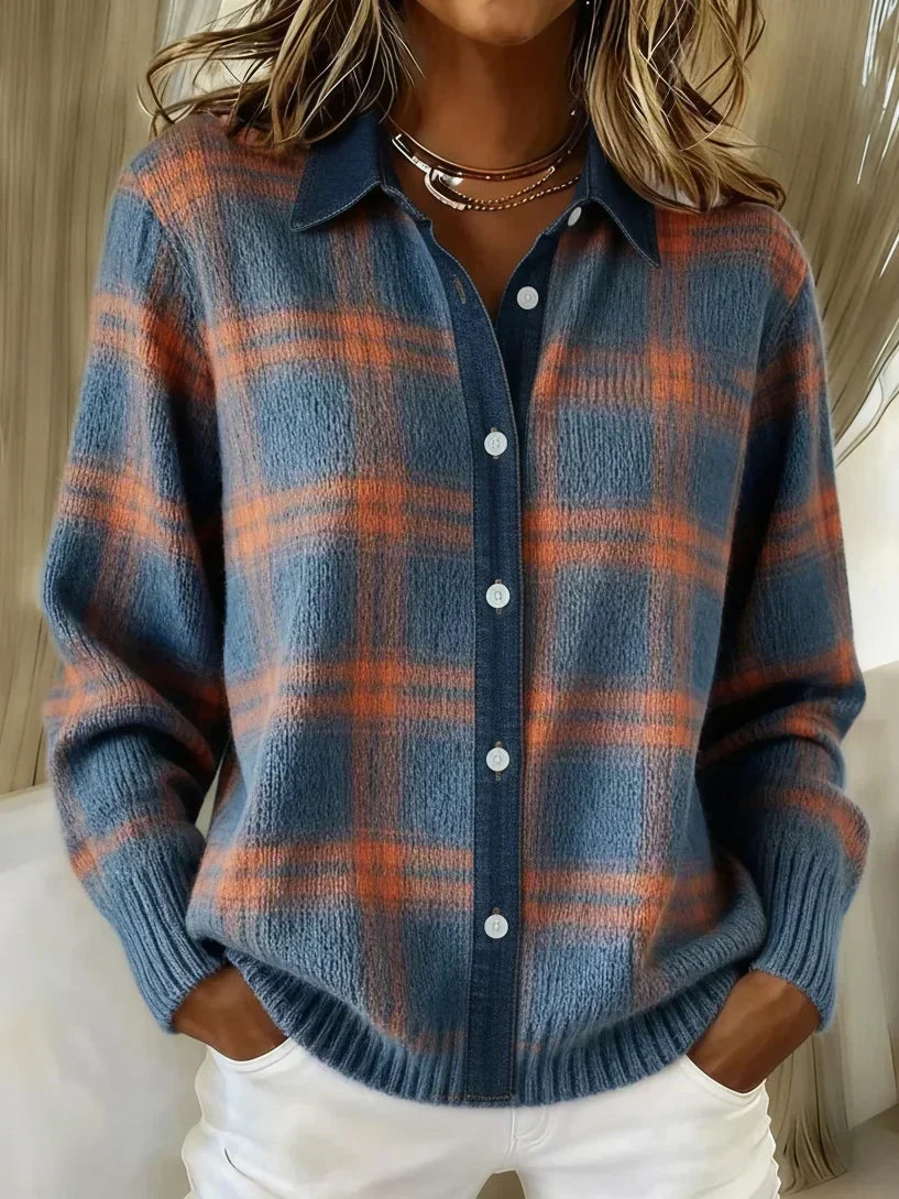 Women's Longline Button-Front Cardigan Relaxed Fit Blue And Orange