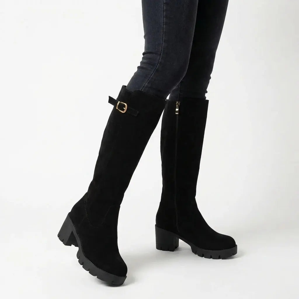 Women's Chunky Lug Sole Knee-High Suede Winter Boots Edenforth