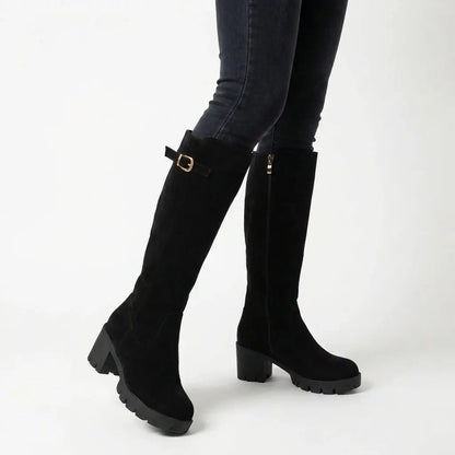 Women's Chunky Lug Sole Knee-High Suede Winter Boots Edenforth