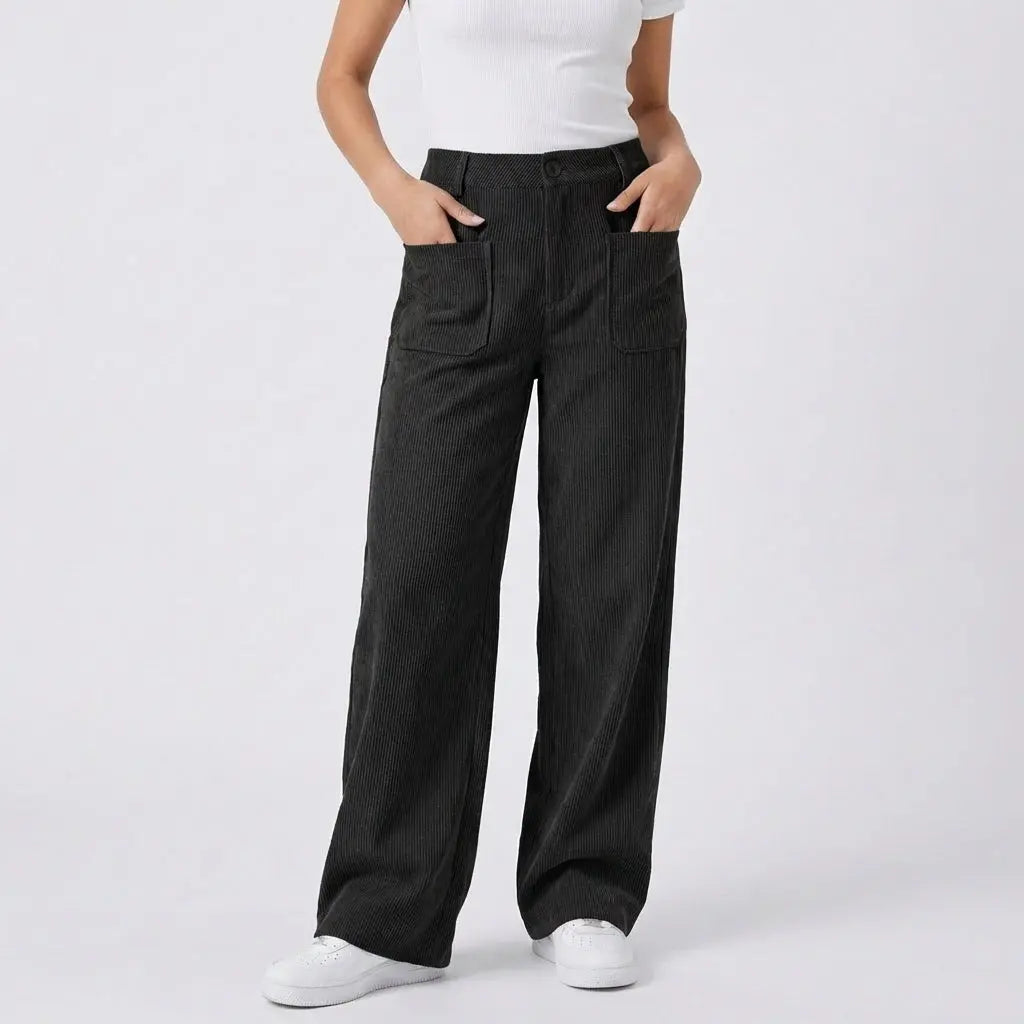 Women's High-Waisted Wide-Leg Corduroy Utility Fall Pants Edenforth