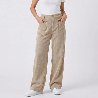 Women's High-Waisted Wide-Leg Corduroy Utility Fall Pants Edenforth