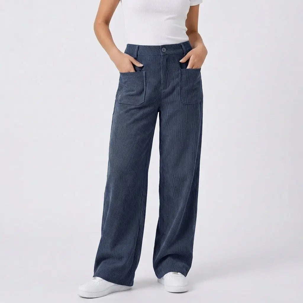 Women's High-Waisted Wide-Leg Corduroy Utility Fall Pants Edenforth