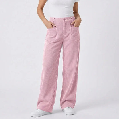 Women's High-Waisted Wide-Leg Corduroy Utility Fall Pants Edenforth