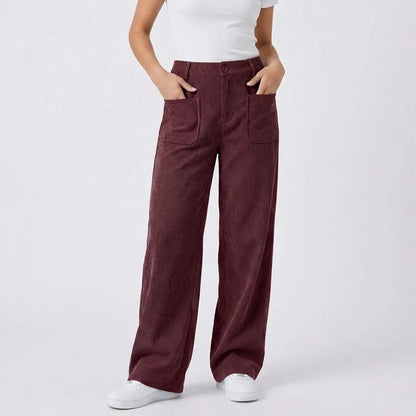 Women's High-Waisted Wide-Leg Corduroy Utility Fall Pants Edenforth