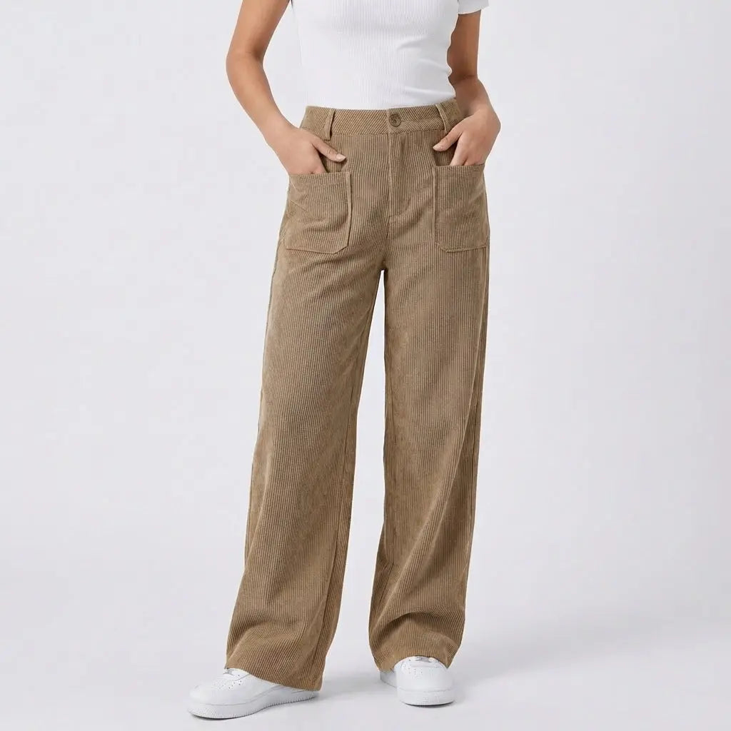 Women's High-Waisted Wide-Leg Corduroy Utility Fall Pants Edenforth