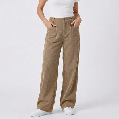Women's High-Waisted Wide-Leg Corduroy Utility Fall Pants Edenforth