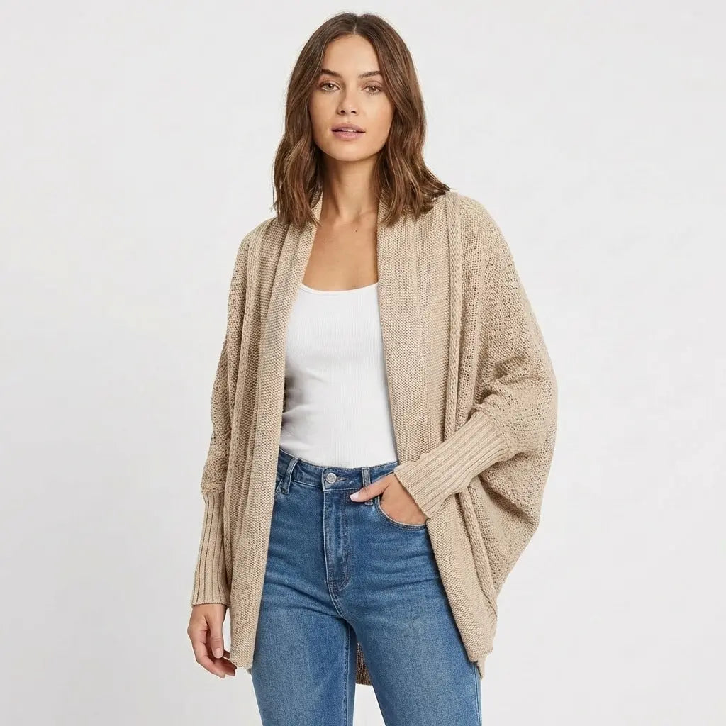 Women's Oversized Batwing Open-Front Loose Knit Winter Cardigan Edenforth