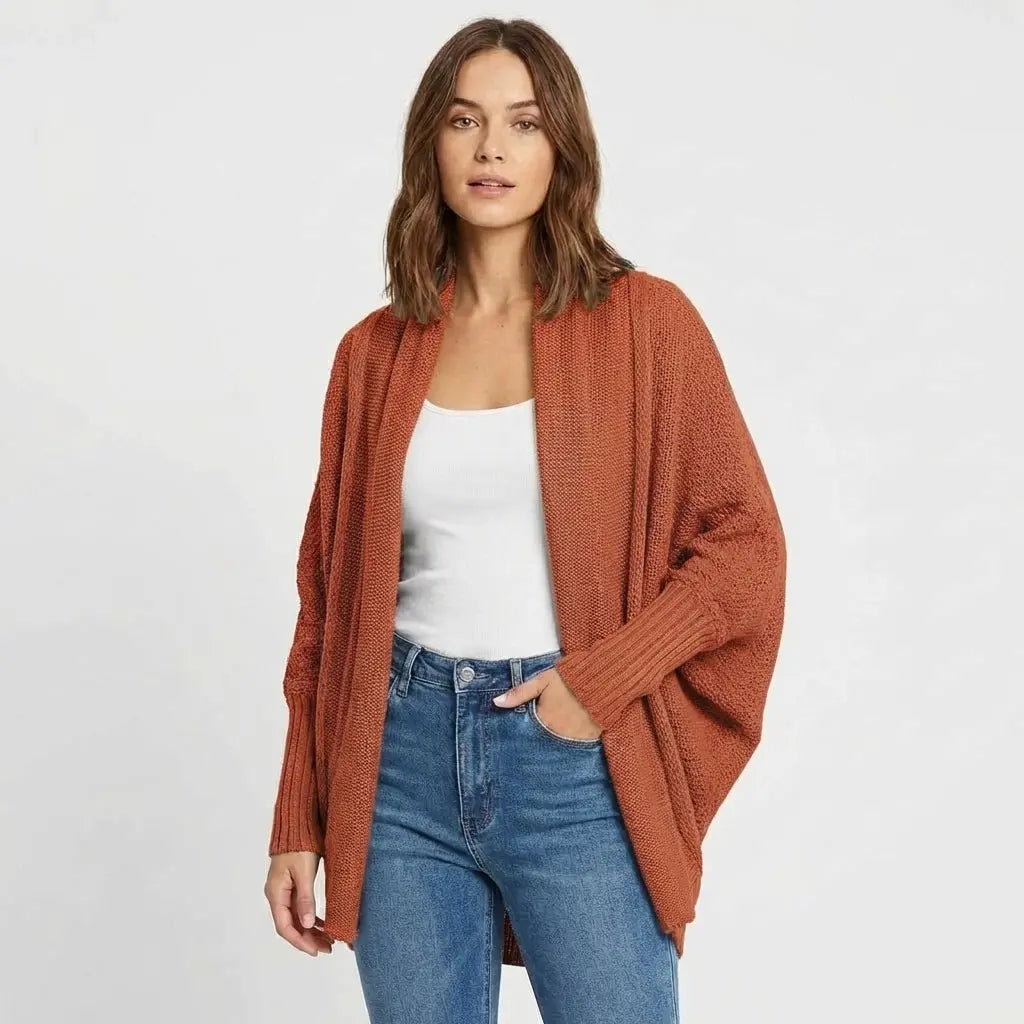 Women's Oversized Batwing Open-Front Loose Knit Winter Cardigan Edenforth