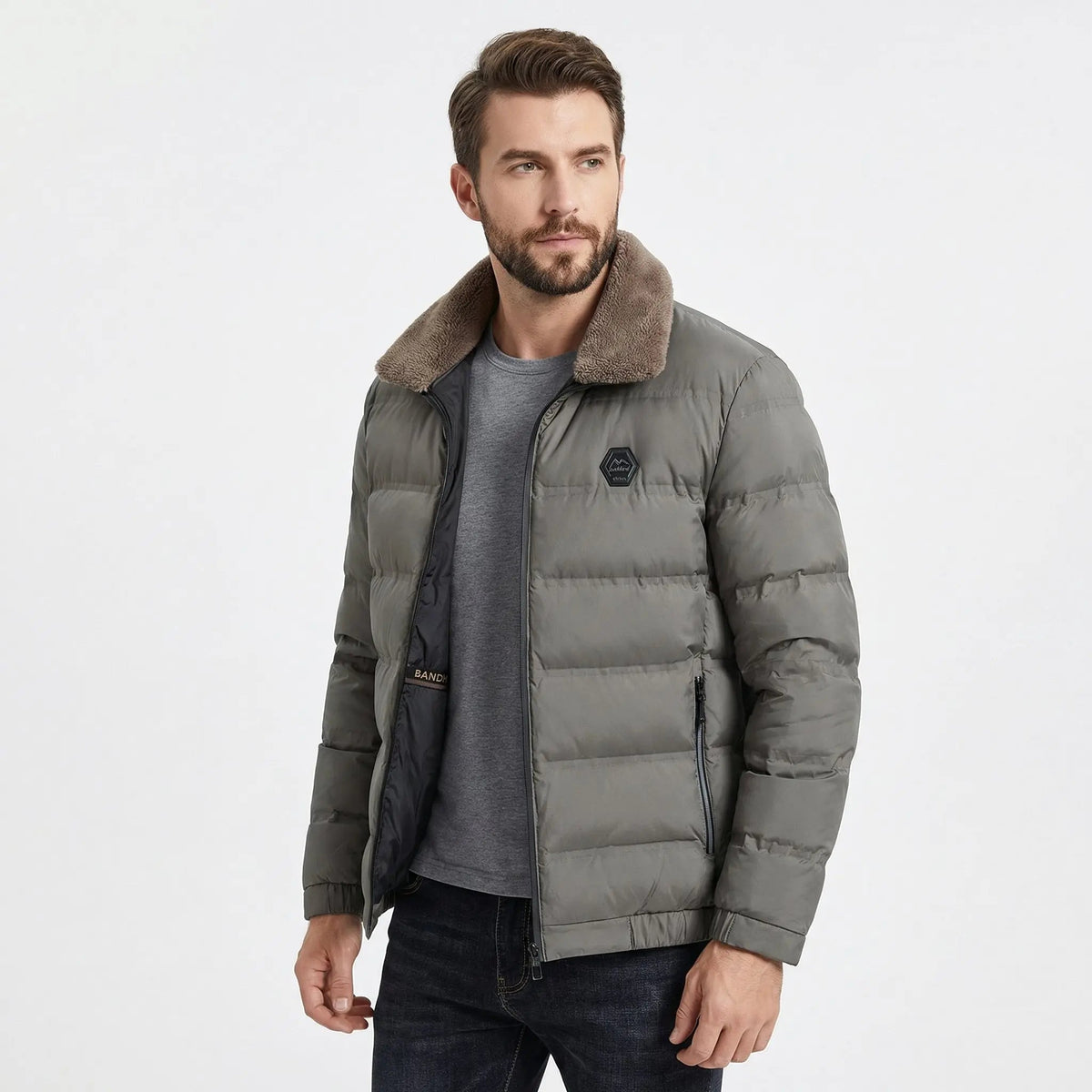 Men's Slim-Fit Puffer Winter Jacket with Faux-Fur Collar Edenforth