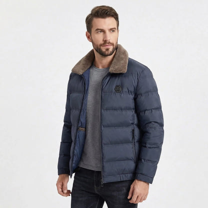 Men's Slim-Fit Puffer Winter Jacket with Faux-Fur Collar Edenforth