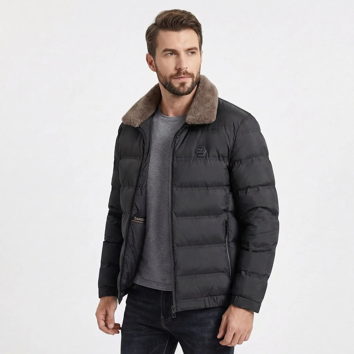 Men's Slim-Fit Puffer Winter Jacket with Faux-Fur Collar Edenforth