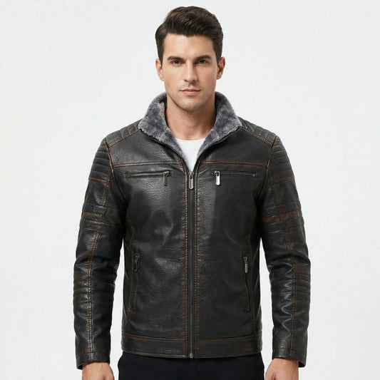 Women's Fur Lined Faux Leather Motorcycle Winter Jacket Edenforth