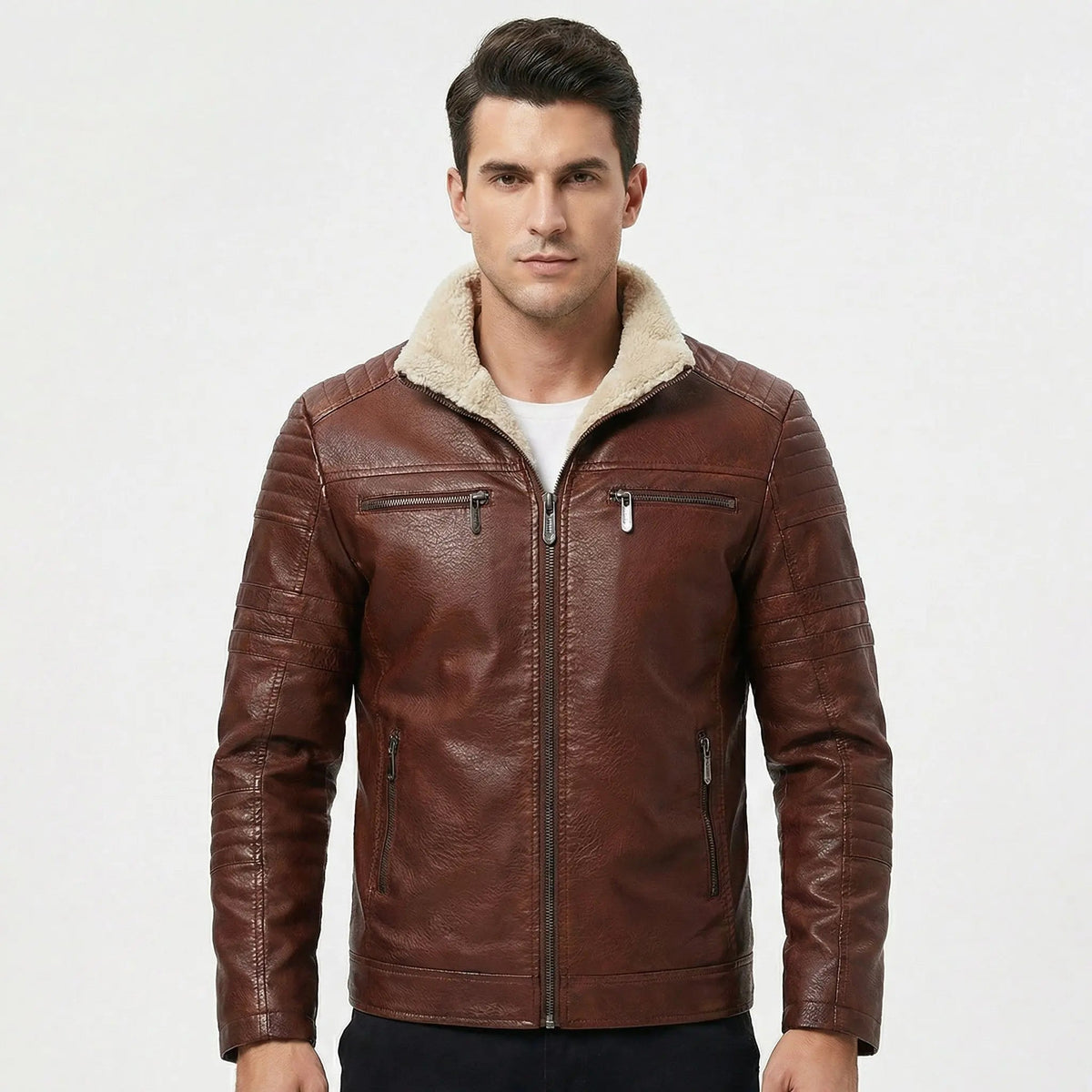 Women's Fur Lined Faux Leather Motorcycle Winter Jacket Edenforth