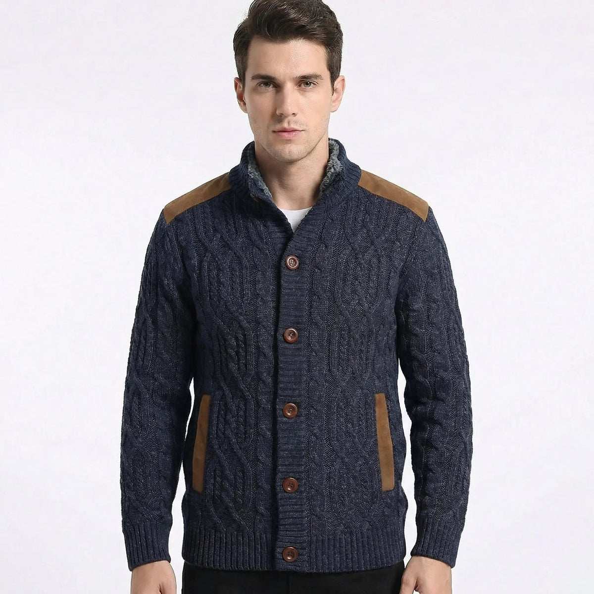 Women's Fleece Lined Button-Up Winter Cardigan with Suede Detail Edenforth