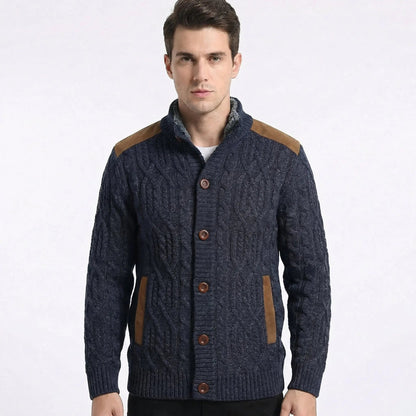 Women's Fleece Lined Button-Up Winter Cardigan with Suede Detail Edenforth
