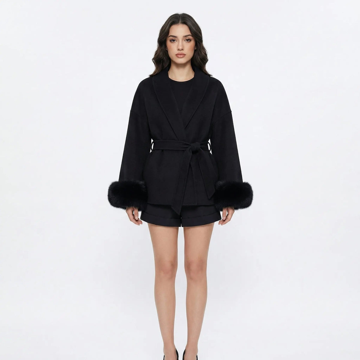 Women's Wrap Coats Belted Winter Jacket with Faux-Fur Cuff Detail Edenforth