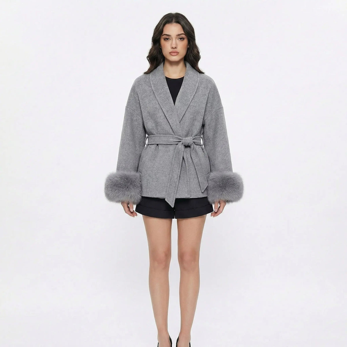 Women's Wrap Coats Belted Winter Jacket with Faux-Fur Cuff Detail Edenforth