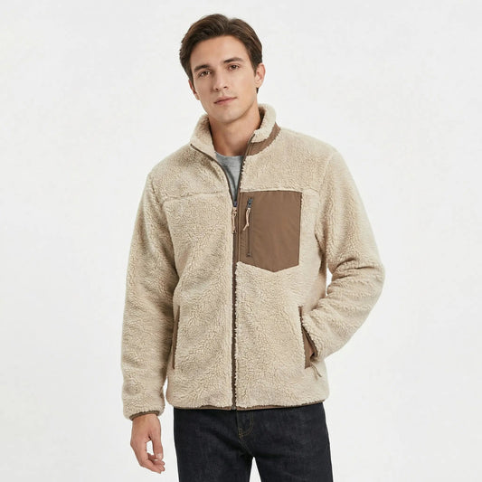 Men's Sherpa Deep Pile Fleece Zip-Up Winter Jacket with Contrast Pocket Edenforth