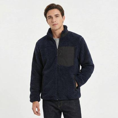 Men's Sherpa Deep Pile Fleece Zip-Up Winter Jacket with Contrast Pocket Edenforth