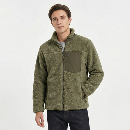 Men's Sherpa Deep Pile Fleece Zip-Up Winter Jacket with Contrast Pocket Edenforth