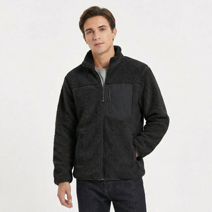 Men's Sherpa Deep Pile Fleece Zip-Up Winter Jacket with Contrast Pocket Edenforth