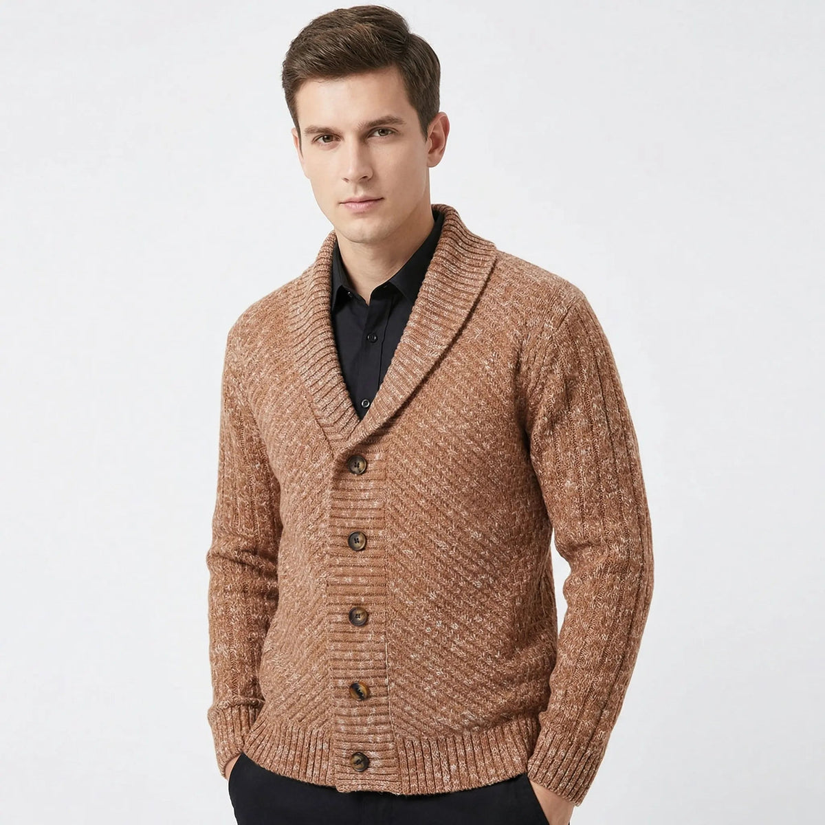 Men's Shawl Collar Marled Knit Button-Up Cardigan Winter Sweater Edenforth