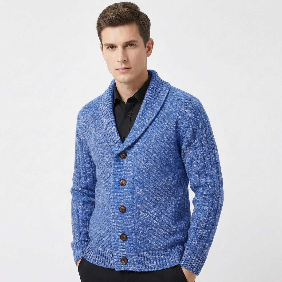 Men's Shawl Collar Marled Knit Button-Up Cardigan Winter Sweater Edenforth