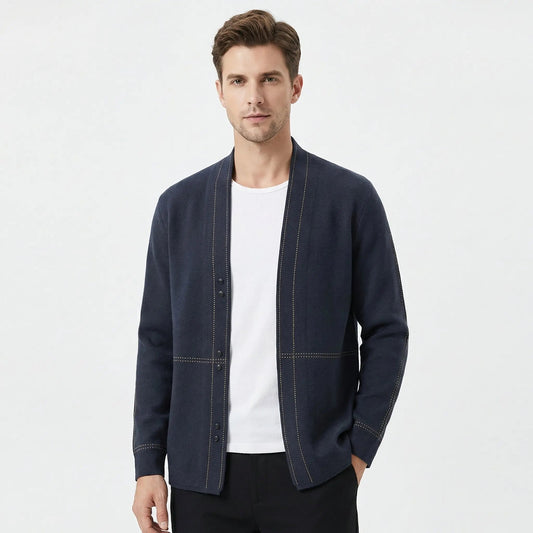 Men's Contrast Stitch Open-Front Knit Cardigan Winter Sweater Edenforth