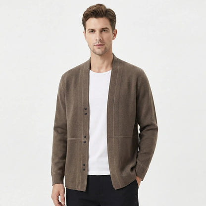 Men's Contrast Stitch Open-Front Knit Cardigan Winter Sweater Edenforth