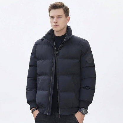 Men's Puffer Stand Collar Padded Down Winter Jacket with Badge Detail Edenforth