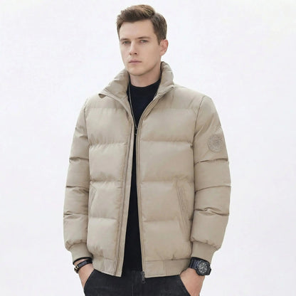 Men's Puffer Stand Collar Padded Down Winter Jacket with Badge Detail Edenforth