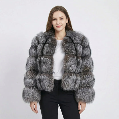 Women's Textured Faux-Fur Cropped Winter Coat Edenforth