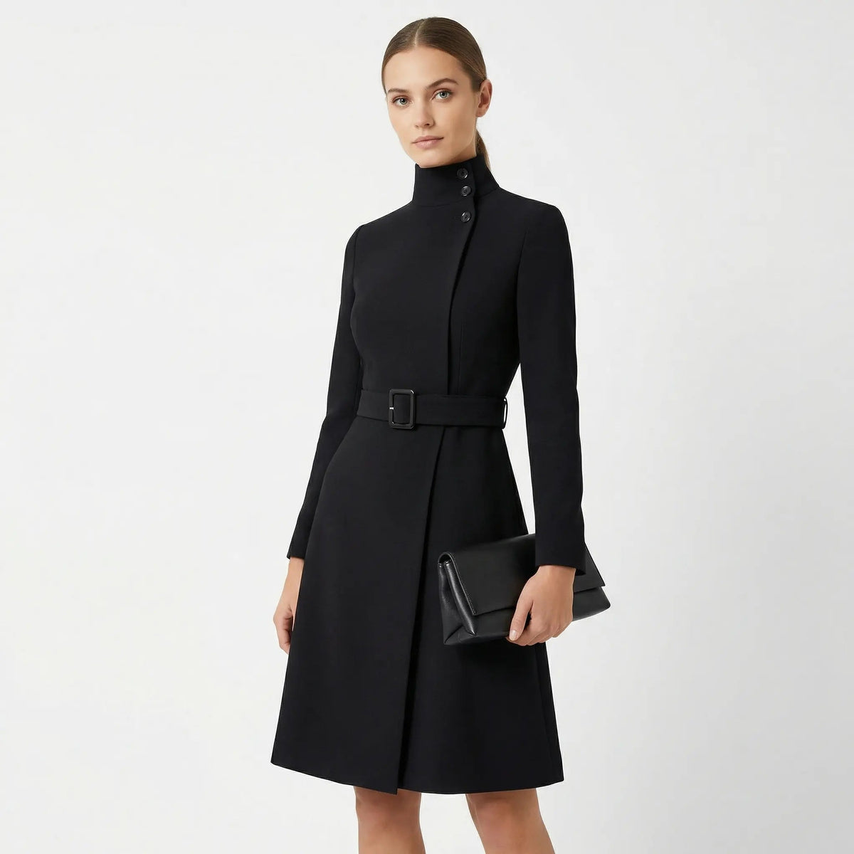 Women's Belted Turtleneck Knit Dress with A-Line Winter Skirt Edenforth