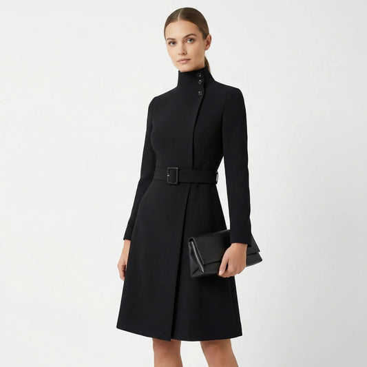 Women's Belted Turtleneck Knit Dress with A-Line Winter Skirt Edenforth
