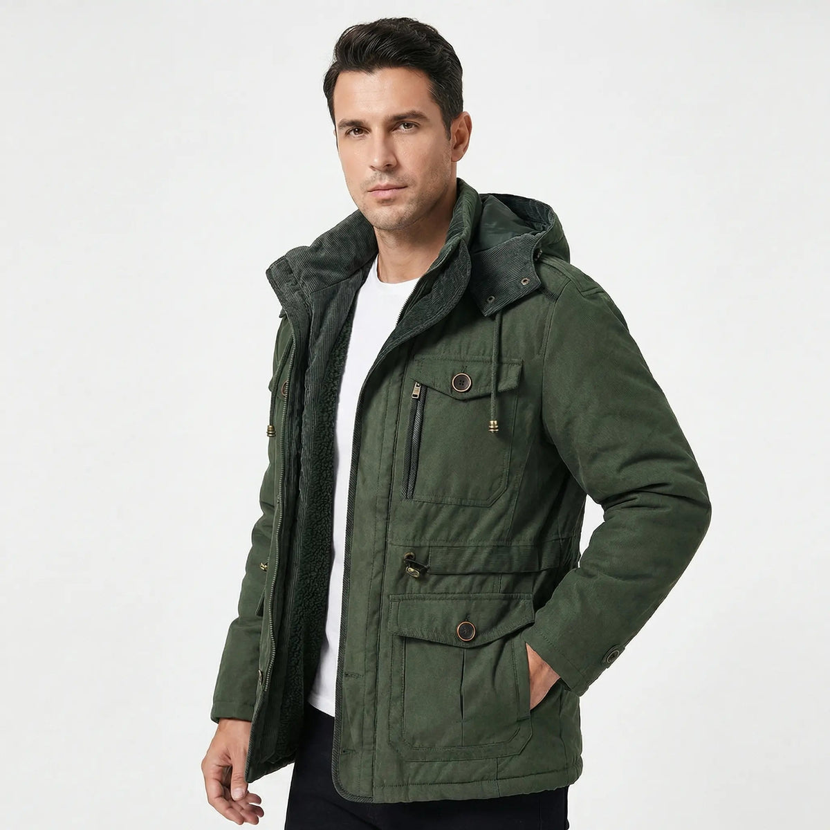 Men's Water Resistant Fleece Lined Hooded Winter Jacket Edenforth
