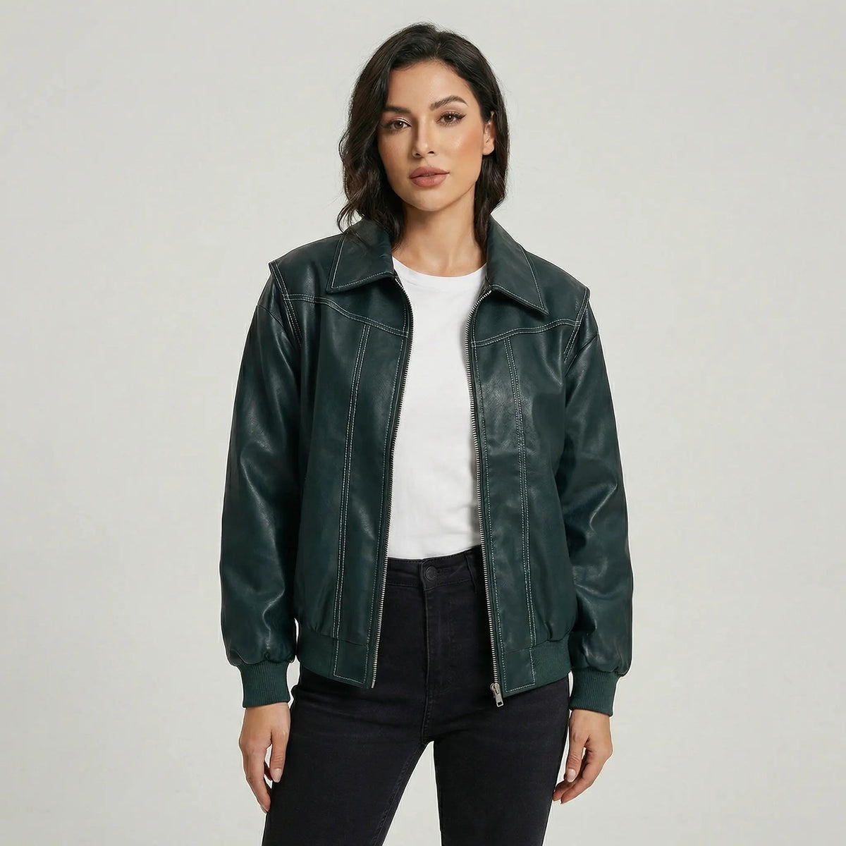 Women's Retro Vintage Leather Bomber Winter Fall Jacket Edenforth