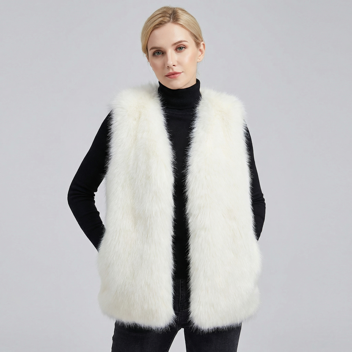 Women's Faux-Fur Sleeveless Fluffy Warm Shoulder Winter Gilet Edenforth