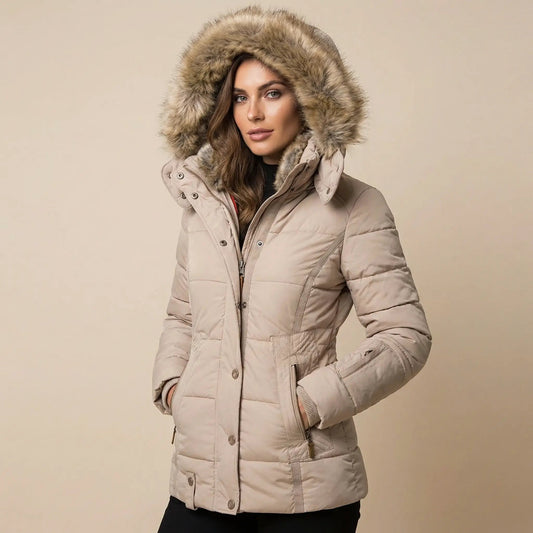 Women's Slim-Fit Fur Collar Puffer Down Winter Jacket Edenforth