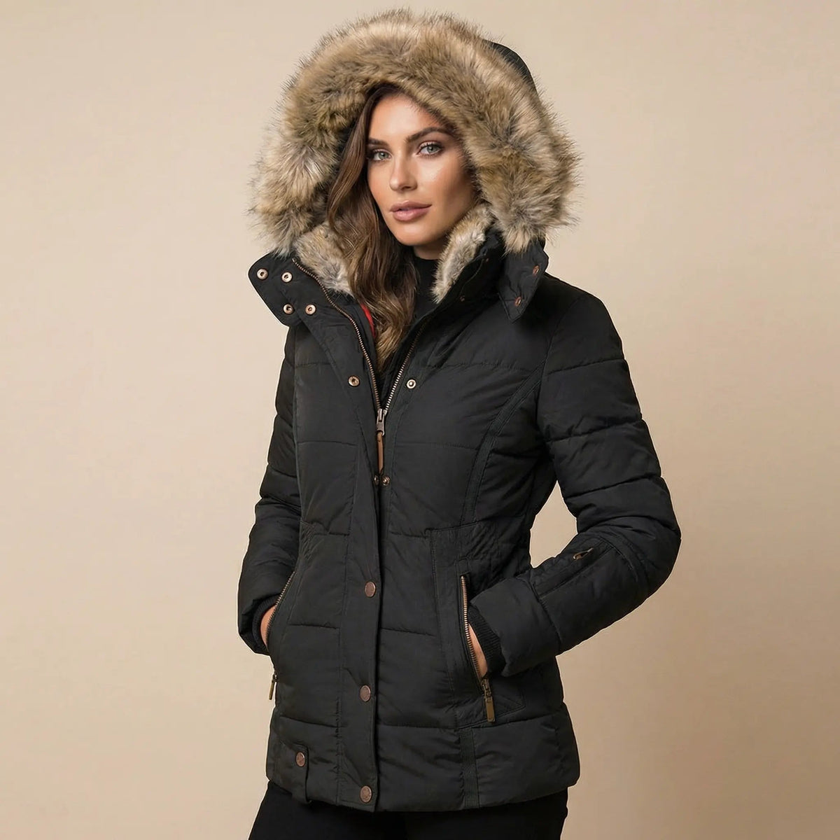 Women's Slim-Fit Fur Collar Puffer Down Winter Jacket Edenforth