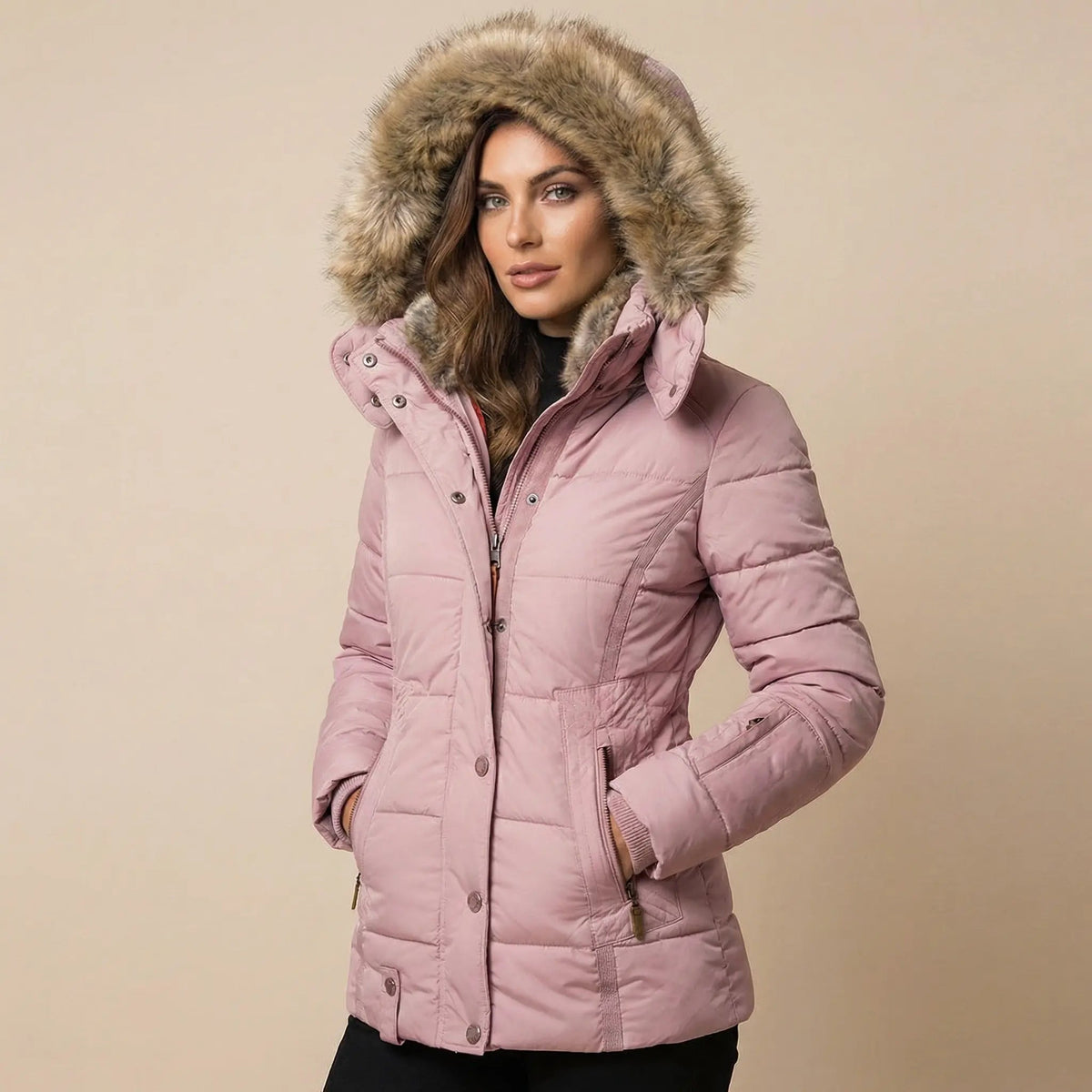 Women's Slim-Fit Fur Collar Puffer Down Winter Jacket Edenforth