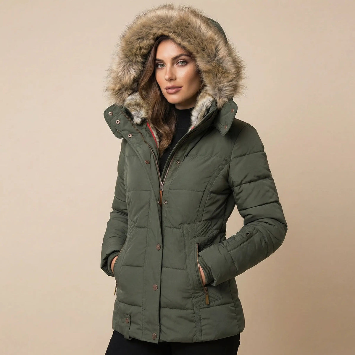 Women's Slim-Fit Fur Collar Puffer Down Winter Jacket Edenforth