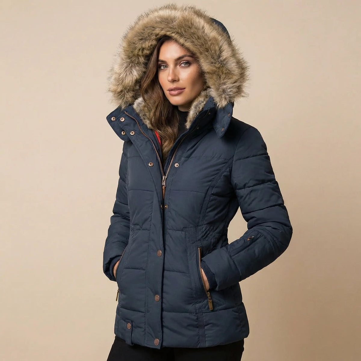 Women's Slim-Fit Fur Collar Puffer Down Winter Jacket Edenforth