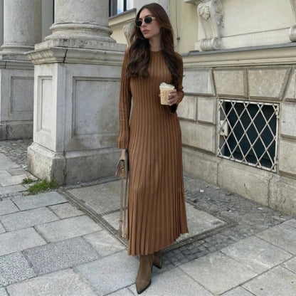 Women's Long-Sleeve Crewneck Slim-Fit Knit Maxi Winter Dress Edenforth