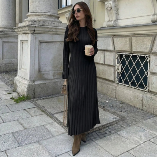 Women's Long-Sleeve Crewneck Slim-Fit Knit Maxi Winter Dress Edenforth