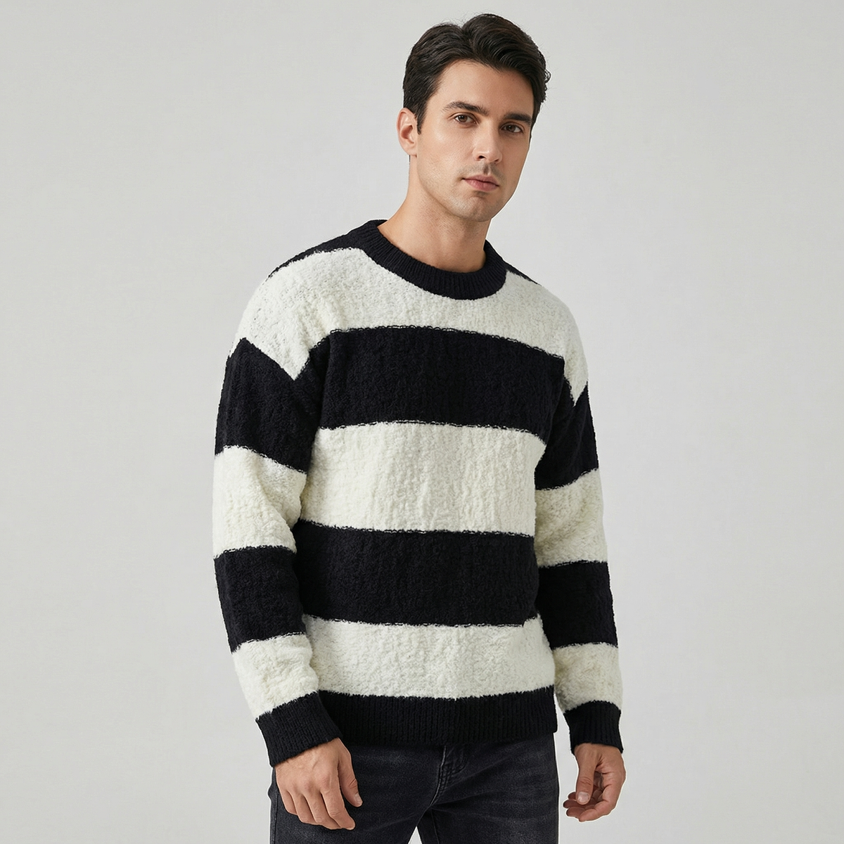 Men's Striped Contrast Crewneck Knitwear Winter Sweater Edenforth