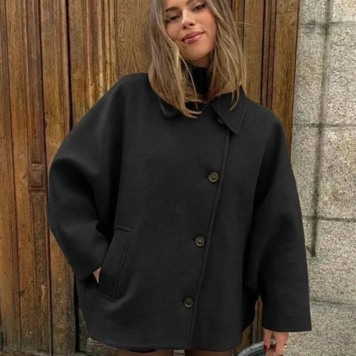 Women's Lapel Loose Fit Long Wool Winter Coat Edenforth