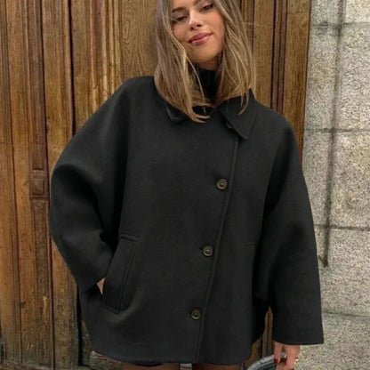 Women's Lapel Loose Fit Long Wool Winter Coat Edenforth