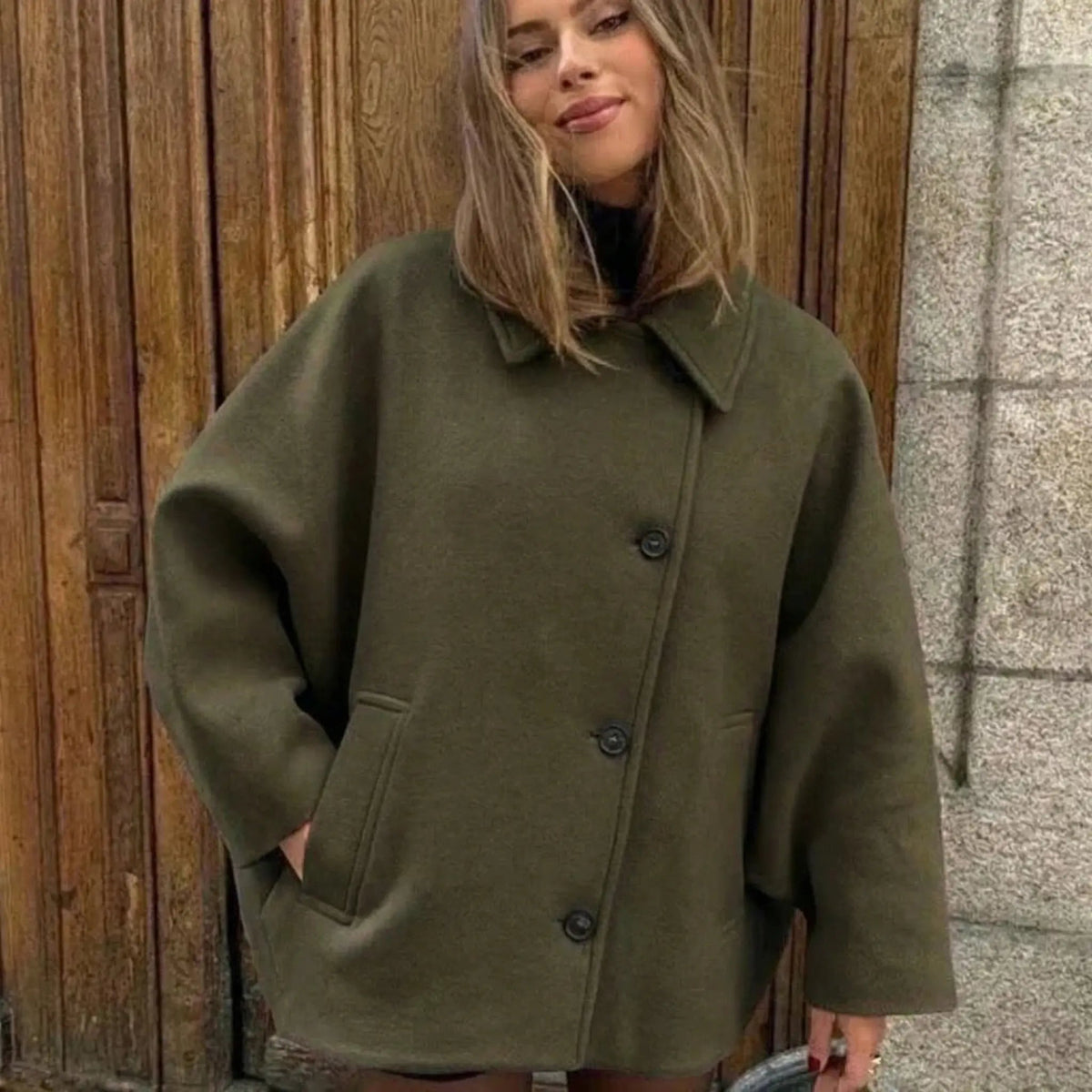 Women's Lapel Loose Fit Long Wool Winter Coat Edenforth