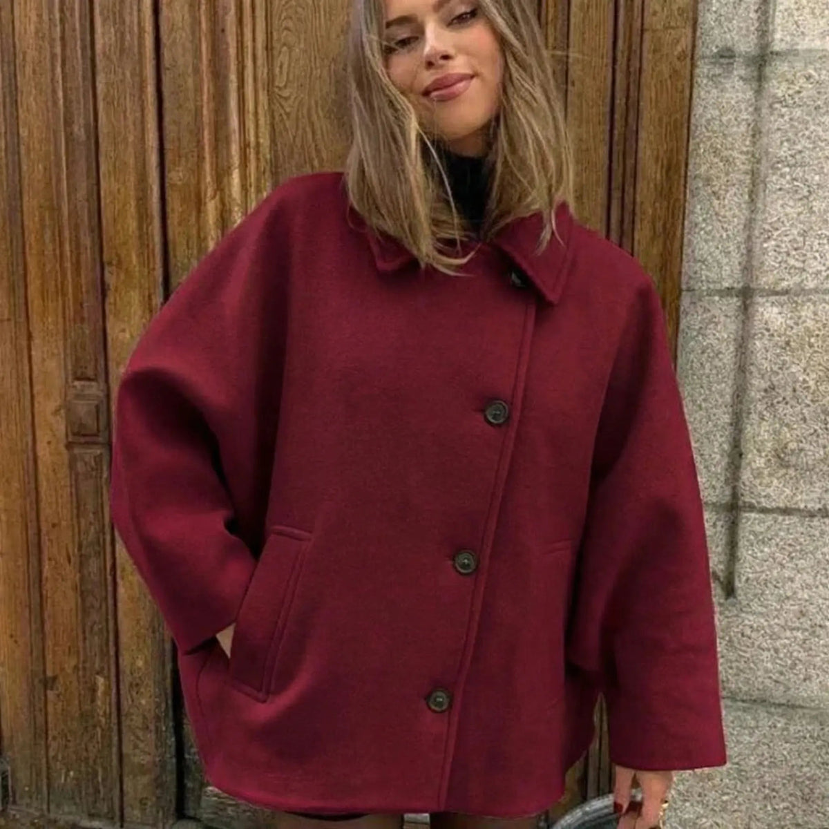 Women's Lapel Loose Fit Long Wool Winter Coat Edenforth